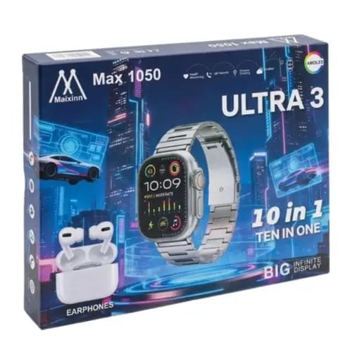 Ultra 3 Smart Watch 10-in-1 Bundle - Big Infinite Display + Free Earphones